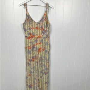 Womens Jumpsuit Tie Slip Straps Blue Snowflake Stripes Tie Dye Wide Leg Zip Back